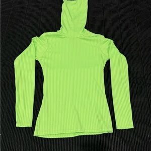 Boohoo Neon Green Ribbed Turtleneck Blouse